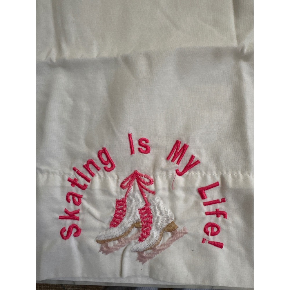 Vintage Skating Is My Life Embroidered Figure Skates White Pillowcase Standard
